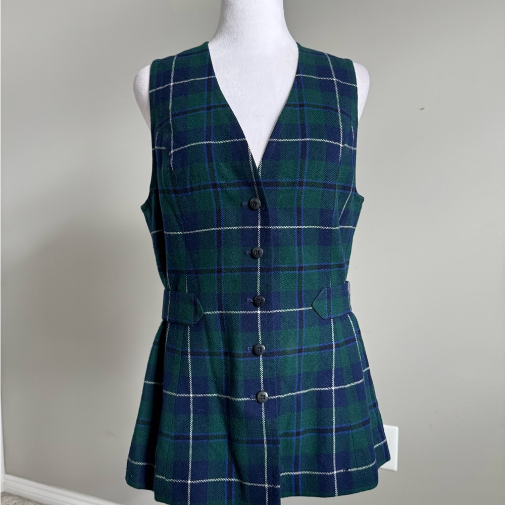 Pendleton Green & Navy Plaid Wool Vest